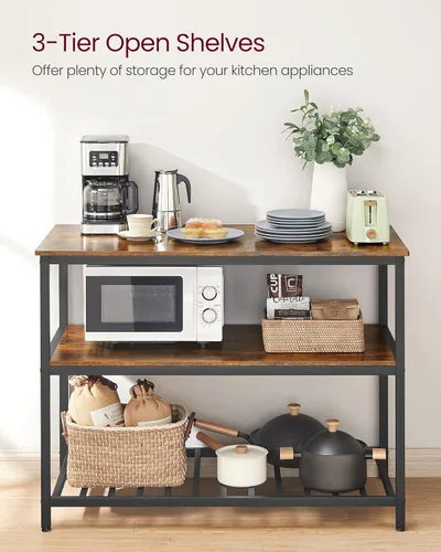 Miniatura 2 de VASAGLE UKKI01BX - Isla de cocina con 3 estantes, estante de cocina de 47.2 pulgadas de ancho con gran encimera, estructura de acero estable, diseño