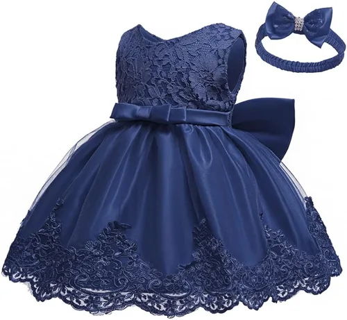 Miniatura 33 de Vestidos de encaje para concursos de niñas bebés de 0-2 años, vestido bordado para fiestas con diadema
