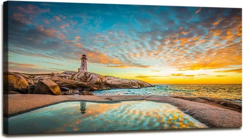 Miniatura 11 de YYYYHPP YP1950 - Lienzo decorativo para pared, diseño de playa con salida del sol sobre el mar tropical, para decoración del hogar, estirado