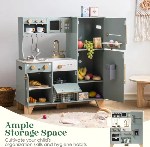 Miniatura 3 de ROBUD Juego de Cocina de Juguete, Cocina de Madera con Máquina de Hielo, Refrigerador, Cafetera, Horno, Lavavajillas, Microondas, Accesorios