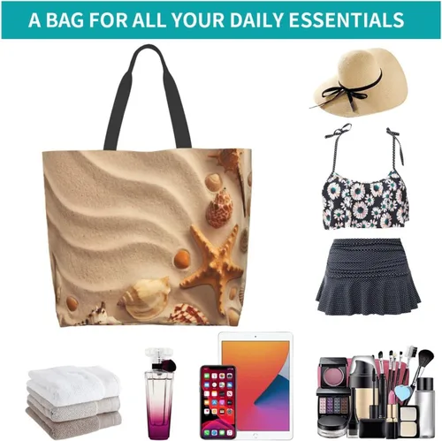 Miniatura 8 de Bolsa de mano de verano para playa, con estrellas de mar, grande, casual, para mujer, bolsas de hombro reutilizables para el trabajo, compras
