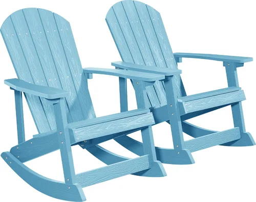 Miniatura 21 de YEFU Mecedora para exteriores, mecedora Adirondack, silla mecedora de patio con respaldo ancho, silla mecedora de gran tamaño con aspecto de madera