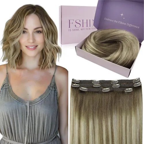 Miniatura 63 de Fshine Extensiones de cabello con broches, 22 pulgadas, 7 unidades, color marrón oscuro, doble trama, extensiones de cabello humano real con clip