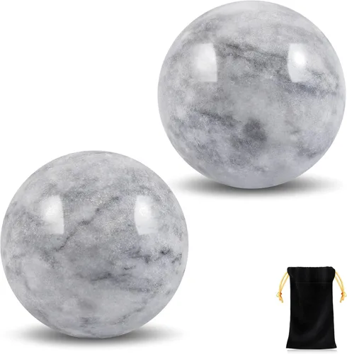 Miniatura 10 de Learay 2 bolas de obsidiana negra Baoding, bolas de masaje de ejercicio de salud chinas con bolsa de transporte para aliviar el estrés, bolas
