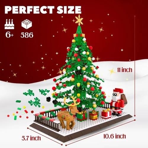 Miniatura 6 de Juego de construcción de árbol de Navidad, figuras de Papá Noel y reno, bloques de construcción, para niños de 6 años en adelante, niños, niñas
