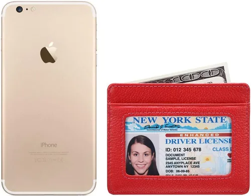 Miniatura 4 de Tarjetero para tarjetas de crédito, de cuero, delgada, minimalista, con bloqueo de RFID, talla única , rojo (Red With Id Window)