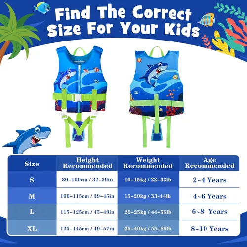 Miniatura 4 de Chaleco de natación para niños, flotadores para niños pequeños con correa de seguridad ajustable, ayudas de natación, flotador infantil, traje