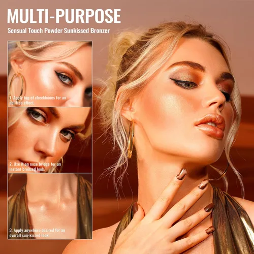 Miniatura 3 de Oulac Shimmer Bronzer - Maquillaje facial en polvo con espejo, aspecto bronceador natural SunKissed, bronceador crema altamente pigmentado, brillo