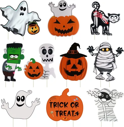 Miniatura 10 de 3 letreros de patio para accesorios de Halloween, estacas de calabaza, fantasma, monstruo, estacas para decoración de Halloween, decoración