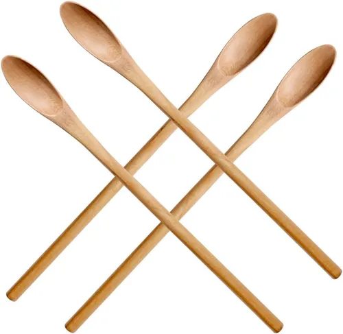 Miniatura 10 de Meiyahome - Cuchara helada de 8.3 in, cuchara ovalada de madera de 8 pulgadas, cuchara elíptica, cuchara agitadora de madera maciza, mango redondo