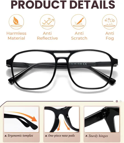 Miniatura 4 de Gafas de lectura de aviador para mujeres, hombres y hombres, bloqueo de luz azul, para lectura de computadora, estilo polit, gafas de moda