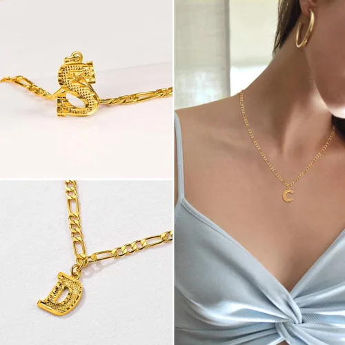 Miniatura 3 de FOCALOOK Collares de letras iniciales de oro para mujeres y hombres, chapados en oro de 14 quilates, cadena de letras iniciales de la A a la Z, 16