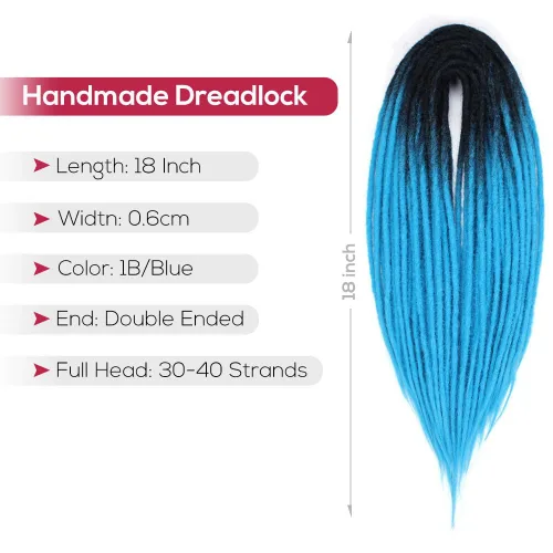 Miniatura 4 de Kraler Extensiones de Rastas Azules de Doble Extremo de 18 Pulgadas, 20 Hebras Sintéticas DE Extensiones de Rastas Hechas a Mano, Estilo de Rastas