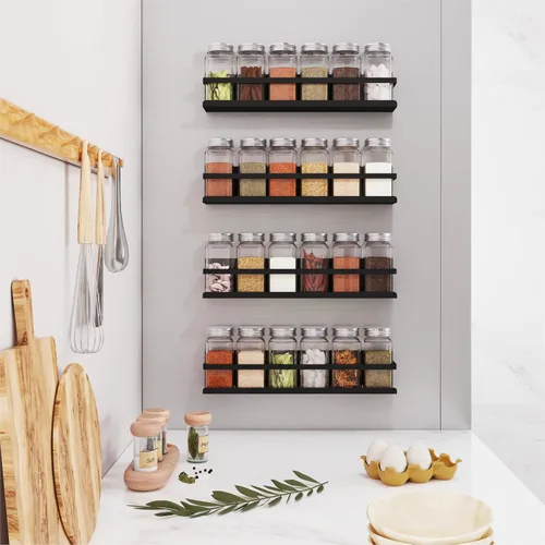 Miniatura 7 de Estante magnético para especias con frascos, estante magnético para especias para refrigerador, 24 tarros de especias con etiqueta, estantes Negro