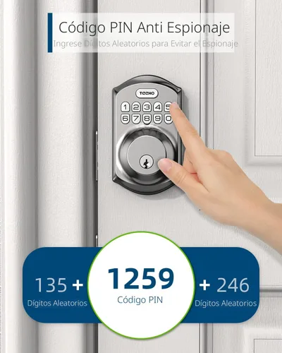 Miniatura 7 de TEEHO TE001 Cerradura de puerta de entrada sin llave con teclado, cerradura inteligente para puerta delantera con 2 llaves, bloqueo automático