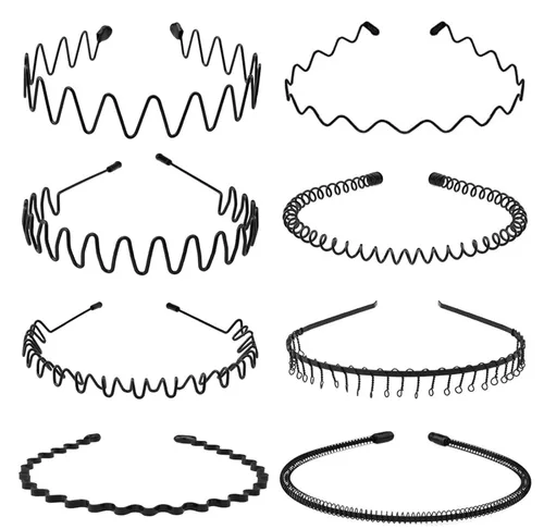 Miniatura 10 de Bandas de pelo de metal para hombres y mujeres, diademas de moda, banda de pelo ondulada negra, banda para la cabeza unisex, accesorios de cabello