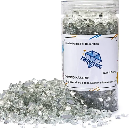Miniatura 23 de TWINKLING Grava de vidrio de alto brillo con destellos, vidrio roto, chips de gemas de fuego, vidrio triturado para chimenea, manualidades