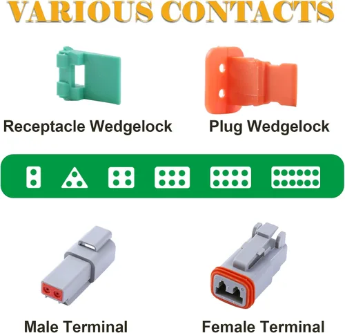 Miniatura 6 de Kit de conectores Deutsch DT de 100 unidades, 2 3 4 6 8 12 pines gris impermeable conector eléctrico con sello y conector de sellado 1 kit 2 3 4 6 8