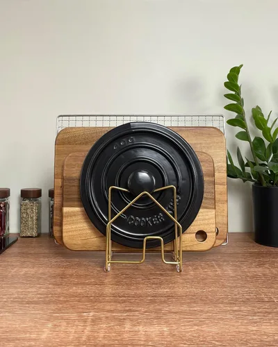 Miniatura 2 de Organizador de tapa para olla, soporte para tabla de cortar dentro del gabinete, organizador de ollas y sartenes de acero inoxidable 304, cubierta