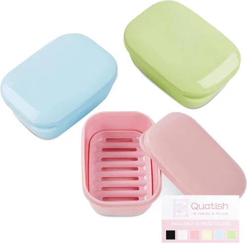Miniatura 7 de Quatish Soporte para jabón, contenedor de jabón de viaje con tapa, estuche de jabón de barra portátil, caja de jabón a prueba de fugas