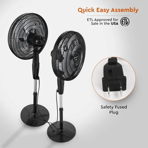 Miniatura 7 de Comfort Zone - Ventilador oscilante inteligente WiFi, 18 pulgadas, 3 velocidades, montaje en pared, control de voz, temporizador de función Negro