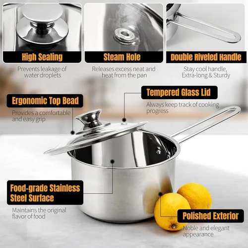 Miniatura 4 de Aufranc Juego de ollas y sartenes de acero inoxidable, 6 piezas antiadherentes de cocina de inducción, funciona con cocinas de inducción/eléctricas