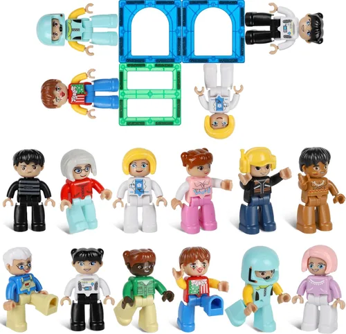 Figuras Magnéticas Grandes de Personas para Niños, 3 Pulgadas Personas de Juego Magnéticas Compatibles con Lego, 12 Piezas Juguetes Magnéticos para