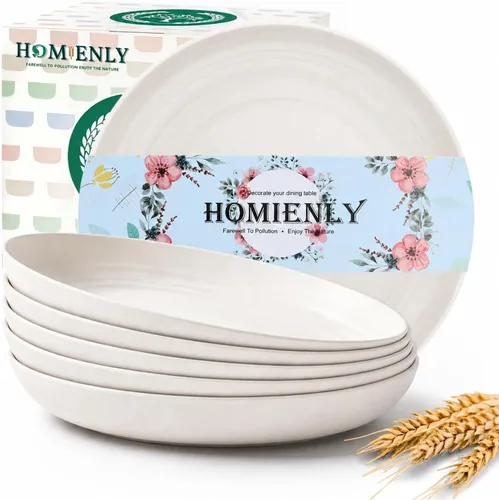 Miniatura 15 de Homienly Juego de 6 platos pequeños de postre de 8 pulgadas, platos profundos de paja de trigo irrompibles para fiestas, campamento, microondas