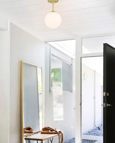 Miniatura 3 de XiNBEi Lighting Lámpara de techo semiempotrada de 1 luz, luz de techo semiempotrada, acabado de latón satinado para sala de estar y comedor