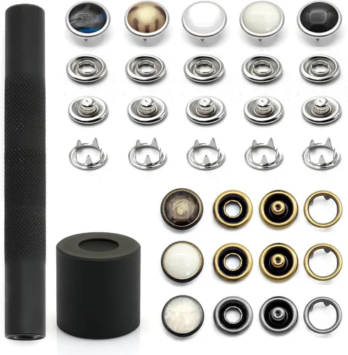 Miniatura 17 de CRAFTMEMORE 20 juegos de botones de perlas negras de 0.25 pulgadas (0.413 in) para camisa occidental (negro)