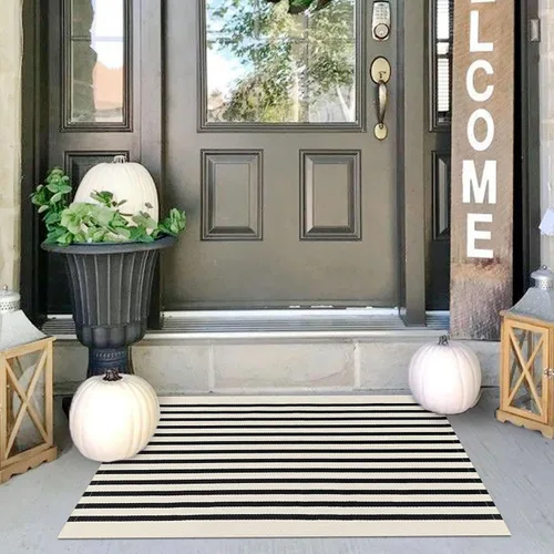 Miniatura 13 de IOHOUZE Alfombra Rayada Gris y Blanca - 27.5" X 43" Tapetes para Puerta Delantera al Aire Libre, Alfombra Lavable para Decoración de Porche