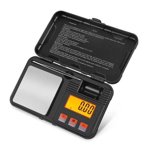 Flexzion Báscula de bolsillo digital de 7.05 oz x 0.00 oz - Mini báscula portátil de alimentos con pantalla LCD, 6 unidades, tara, pinzas y peso de