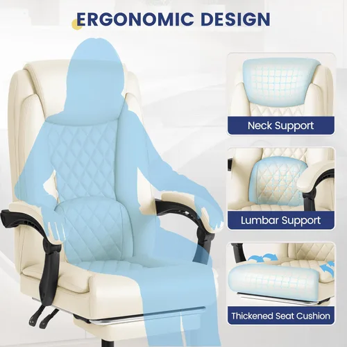 Miniatura 4 de Shahoo Silla de oficina grande y alta, silla de piel sintética ajustable en altura con reposapiés y soporte lumbar, silla ergonómica de respaldo