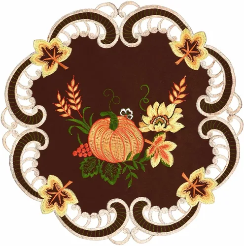 Miniatura 9 de Caminos de mesa bordados marrones de cosecha de Acción de Gracias para decoraciones de otoño u otoño (14 x 34 pulgadas)