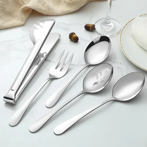 Miniatura 5 de BEWOS Utensilios para Servir, Juego de 20 Piezas Grandes, Cucharas para Servir, Cucharas Ranuradas, Pinzas y Tenedores para Servir, Servidor