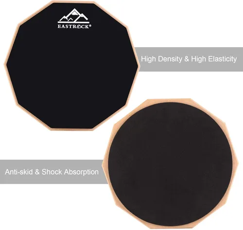 Miniatura 3 de EASTROCK Almohadilla de práctica para tambor, almohadilla de tambor silenciosa de doble cara de 12 pulgadas, tambor mudo de goma con baquetas y Negro