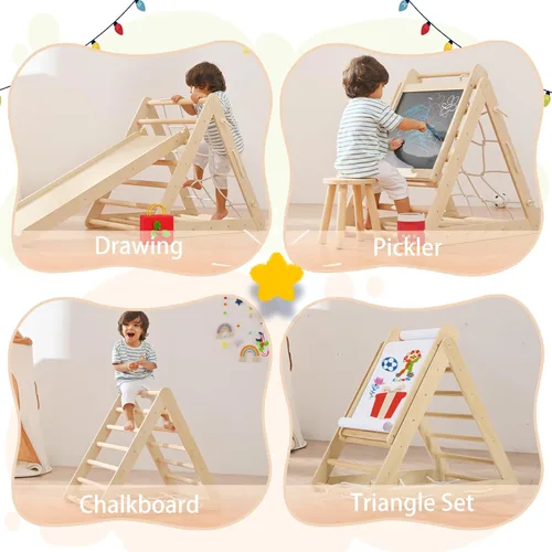 Miniatura 3 de Parque infantil 12 en 1: juego de escalada plegable para niños con tobogán, roca/red, barras de mono, tabla de dibujo, columpio y juego de pickler
