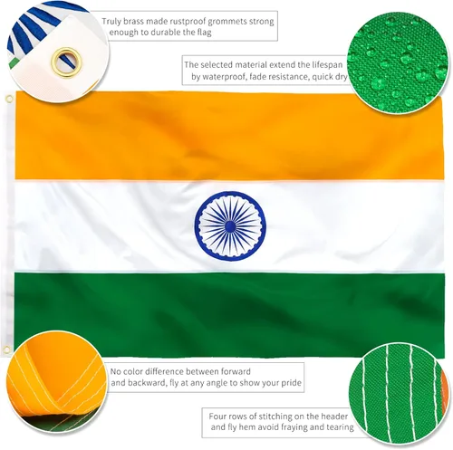 Miniatura 4 de XIFAN Bandera india prémium de 3 x 5 pies, para exteriores, grande, de doble cara, resistente, nailon 210D, bordado, bandera india nacional y país