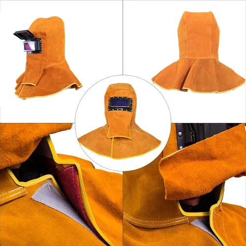 Miniatura 5 de Capucha de soldadura de piel de vaca mejorada con máscara de lente de filtro de oscurecimiento automático solar, casco de soldadura con protección