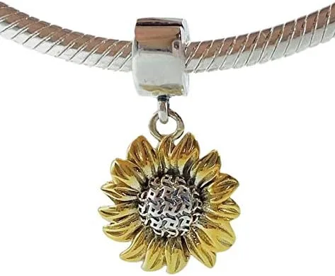 Miniatura 2 de BOLENVI Abalorio de plata de ley 925 con diseño de girasol dorado para pulseras o collares similares Plata esterlina Sin gemas