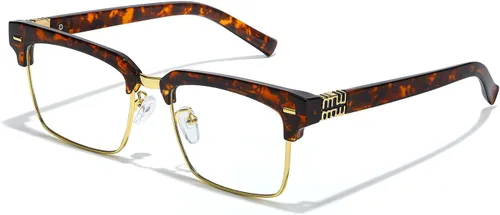 Miniatura 8 de IGnaef Gafas de bloqueo de luz azul con montura cuadrada unisex de media montura antifatiga ocular y deslumbramiento UV IF1233 C01 oro negro