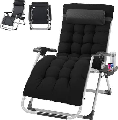 Miniatura 7 de VINGLI Silla Acolchada de Gravedad Cero, Silla de Salón con Cojín y Bandeja Removibles, Sillas Plegables Reclinables para Patio, Silla Reclinable