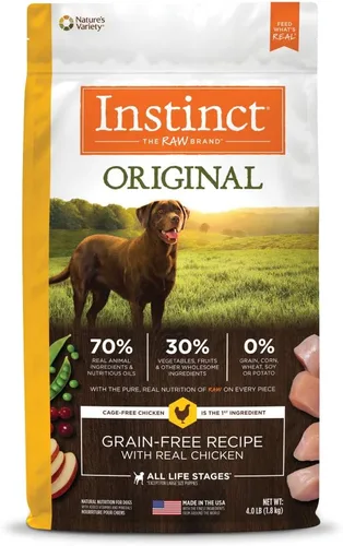 Instinct Alimento Seco Original para Perros, Croquetas con Recubrimiento Crudo, Alto en Proteína, Receta Sin Granos - Pollo, Bolsa de 4 lb