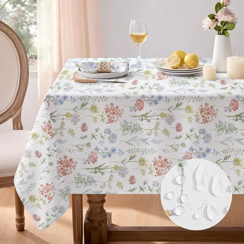 Miniatura 8 de Softalker Mantel rectangular de primavera, mantel de Pascua impermeable con flores silvestres, resistente a las manchas, sin arrugas, mantel floral