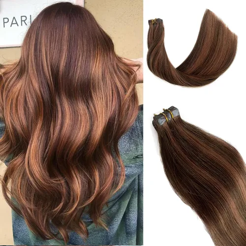 Miniatura 7 de Extensiones de cabello humano rubio con cinta, reflejos rubio ceniza y rubio platino, extensiones de cabello rubio platinado, cinta adhesiva