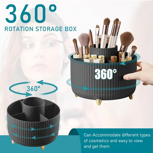 Miniatura 2 de Organizador para brochas de maquillaje, organizador de brochas de maquillaje giratorio 360°, taza con 5 ranuras para brochas de maquillaje