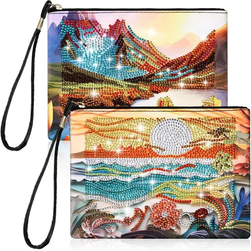 Miniatura 9 de Geyoga 2 Piezas Monederos de Pintura de Diamantes DIY 5D Pintura de Diamantes DIY Bolso de Mano Arte de Diamantes Bolso de Muñeca Clutch