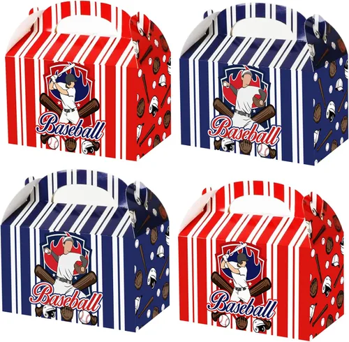 chiazllta Cajas de regalo de fiesta de béisbol, cajas de regalo, galletas de caramelo de béisbol, caja de cartón con asas para niños, suministros de