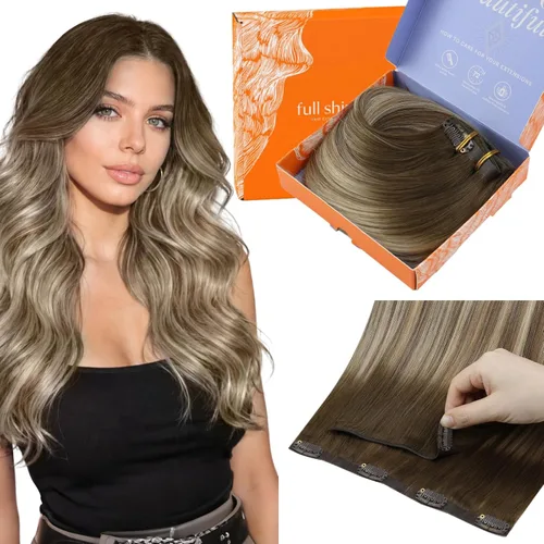 Miniatura 31 de Full Shine Invisi Edge - Extensiones de cabello con clip sin costuras, color negro azabache, cabello Remy inyectado de trama invisible para cabello