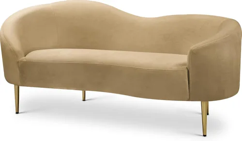 Miniatura 11 de Meridian Furniture 659Brown-L Ritz Collection Modern Sofá biplaza tapizado contemporáneo con terciopelo marrón intenso, patas de metal dorado